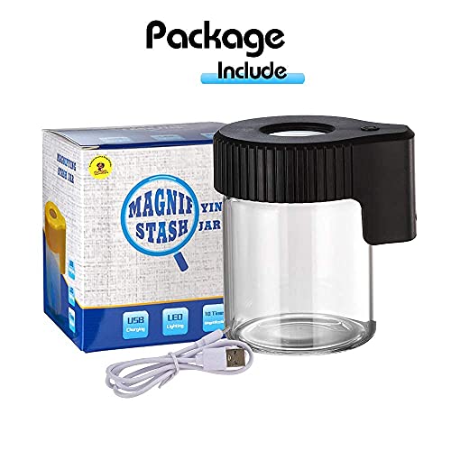 Glass Jar With Magnifying Lid and Light, Honeypuff LightUp LED