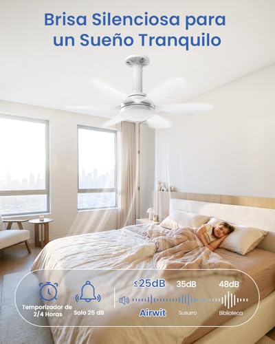 Foco Ventilador de Techo con Luz de 28", Reversible | Fácil Instalación, Potente Flujo de Aire con 6 Aspas, Luz Regulable y Control Remoto