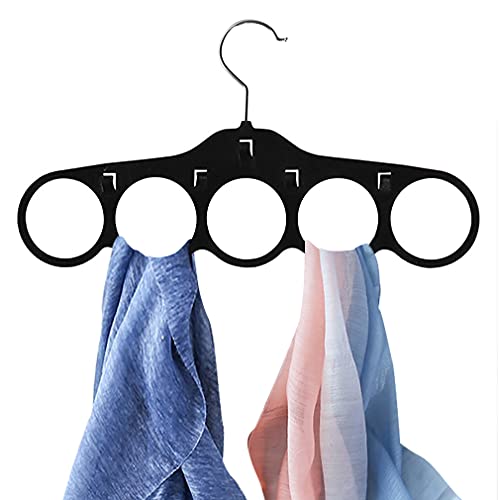 ManGotree Velvet Scarf Hanger, Scarf Organizer,Flocked Velvet Finish,Scarf Holder with 5 Loops and Hooks for Shawls,Scarves, Ties, Belts, or Other Accessories, Black, 3 Pack