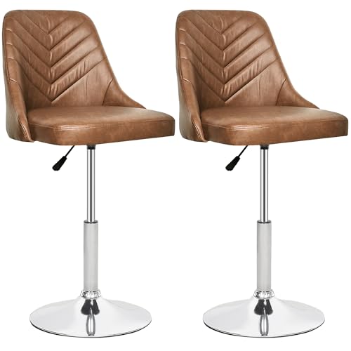 VECELO Bar Stools Set of 2, Adjustable Barstools with Backrest, 360°Swivel PU L…