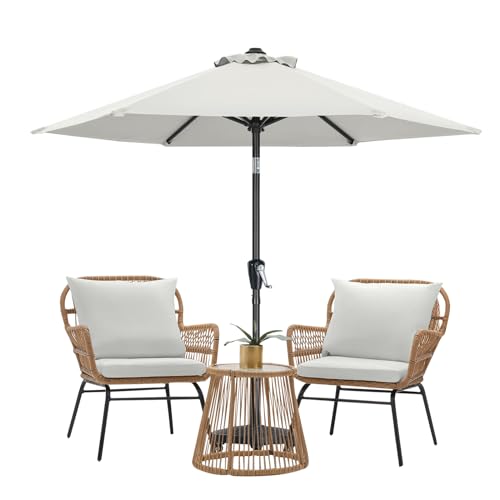 MasterCanopy 230 cm Sonnenschirm neigungsverstellbar, mit 6 Rippen und Kurbel, für Patio, Garten, Terrasse, Markt, Hellbeige