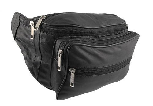 Stafford Soft Nappa Leather Black 7 Zip Pockets Bumbag/Waist Bag(1446)