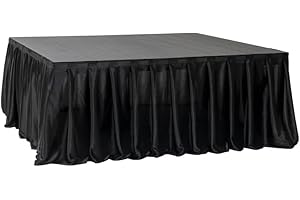 16’ x 28” MyStage Portable Stage Skirt - Black Satin Fabric Adhesive for Events, Performances, & Wedding Staging, High-Quality Wrinkle-Free Platform Skirting Cloth - (Black)