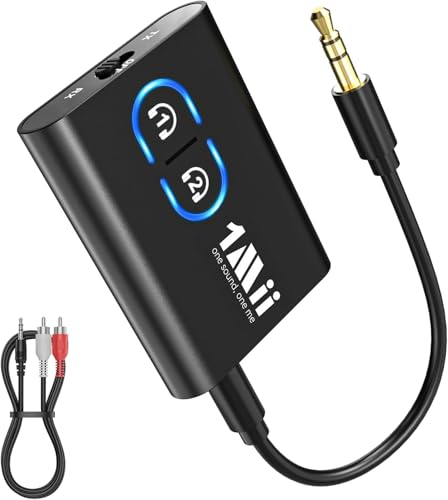 ML300 Bluetooth 5.3 Adapter für TV und Kopfhörer, 2-in-1 Sender Empfänger, Bluetooth Transmitter mit Dual Link, aptX Adaptive/HD Low Latency, 3,5mm Klinke AUX für Stereoanlage