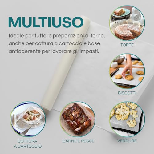VIRSUS White Oven Paper Roll Measures 50 m Long and 40 cm Width, Roll for Baking Paper Oven Non-Stick, Kitchen Paper