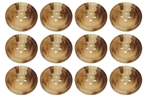 Pack of 12 Light Mixed Brown 23mm Round Faux Horn Sew On Plastic Buttons for Coats Jackets Cardigans Flat 4 Holes 36L