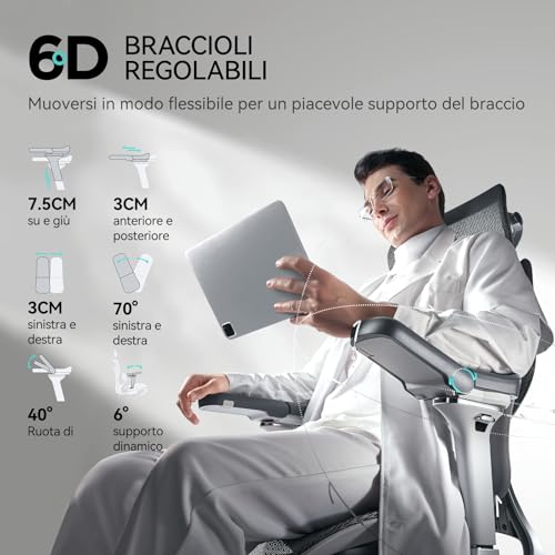 Hbada E3 Pro Ergonomic Office Desk Chair, with 3 Zone Dynamic Lumbar Support, 4D Adjustable Headboard, 6D Adjustable Armrests