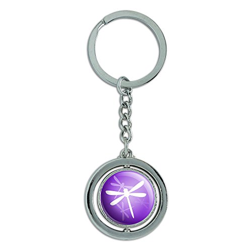 Purple Dragonfly Dragonflies Spinning Round Metal Key Chain Keychain Ring
