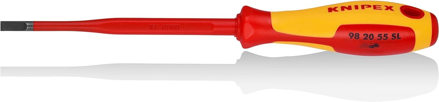 KNIPEX Screwdriver (Slim) for Slotted Screws Insulating Multi-Component Handle, VDE-Tested 232 mm, 98 20 55 SL