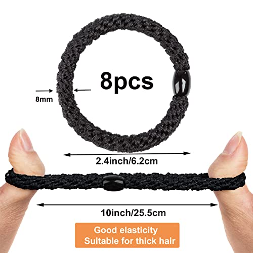 GYGYL 8Pcs Black Hair Ties for Women Girls, Elastics Hair Bands Ponytail Holders for Thick Hair, No Damage No Crease Hair Elastics