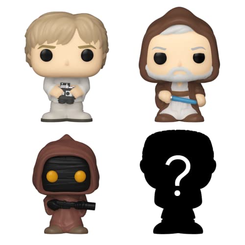 Funko Bitty POP! Star Wars - Luke, 4-Pack - Luke Skywalker, OBI-Wan Kenobi, Jawa and A Surprise Mystery Mini Figure - 0.9 Inch (2.2 Cm) Collectable - Stackable Display Shelf Included - Gift Idea