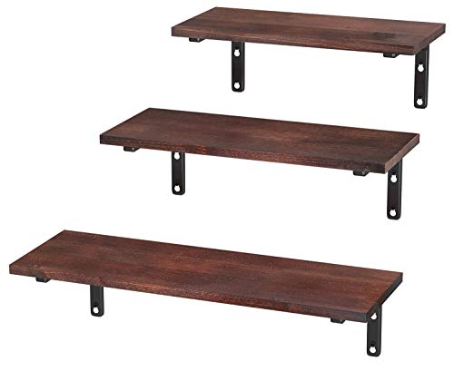 EKNITEY Floating Shelves Wall Mounted, Rustic Wood Wall Shelves Book Shelf Multipurpose Wall Storage Shelves Set of 3 Decor Display Shelves for Living Room/Bedroom/Bathroom/Kitchen (Brown)