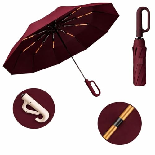 Guarda-Chuva Premium Botão Automático Abre e Fecha Varetas Reforçadas Proteção Solar UV Blackout Resistente ao Vento Compacto Dobrável Sombrinha Portátil Mochila Bolsa Mala Fivela de Anel