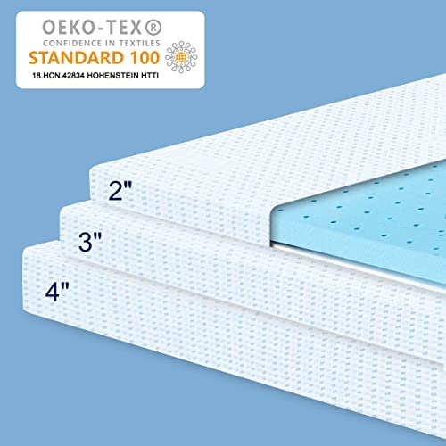 subrtex 2 Inch GelInfused Memory Foam Bed Mattress Topper High Density Cooling Pad Removable