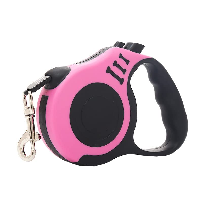 Retractable Dog Lead 16ft/5M No-Tangle Heavy Duty Extendable Dog Leash Strong Nylon Tape One-Handed Brake & Lock for Small Medium Dogs Cats Up to 15KG - Pink