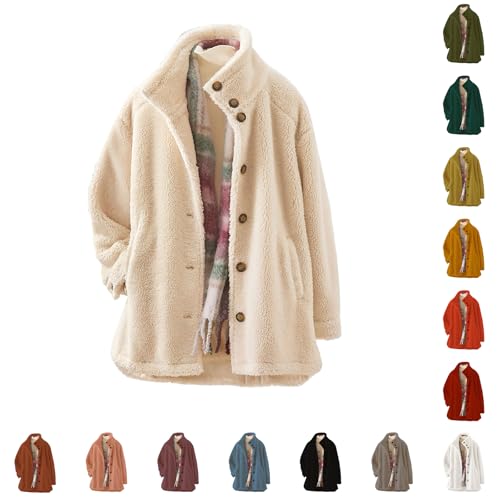 Full Zip Fleece Women Fleece Winter Jackets for Women UK Button Down Sherpa Lined Teddy Coat Soft Warm Cardigan Hoodies Thick Plus Size Ladies Hooded Oversized Cardigan for