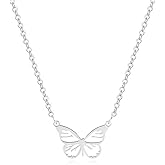POYAMUSE 18K Gold Plated Butterfly Pendant Necklace for Women, Simple Butterfly Pendant Necklace Jewelry for Women