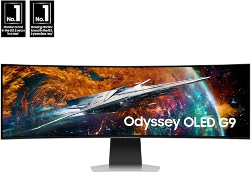 SAMSUNG 49″ ODYSSEY OLED G9 (G95SC) SERIES CURVED SMART GAMING MONITOR W QD-OLED, 240HZ, 0.03MS, AMD FREESTYLE PREMIUM PRO, G-SYNC COMPATIBLE, DUAL QHD, NEO QUANTUM PROCESSOR PRO, LS49CG954SNXZA, 2023