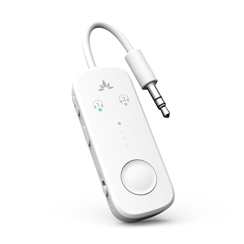 Avantree Relay - Airplane Bluetooth 5.3 Adapter with Qualcomm aptX Adaptive, Supports 2 AirPods or Headphones, 20Hr Playtime, 3.5mm AUX Wireless Audio Transmitter for Travel Flight, Airline, Gym