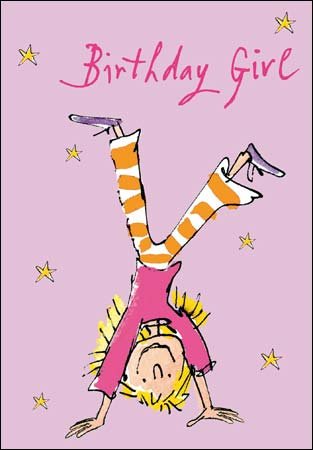 Woodmansterne Blank Greeting Card for Girls -Illustrated Handstand Design by Quentin Blake - Premium Happy Birthday or All Occasion Greeting Card with Envelope