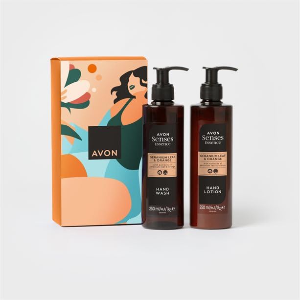 Avon Senses Essence Duo Geranium & Orange Hand Care Set Hand Wash 250ml + Hand Lotion 250ml Gift Boxed & Sealed