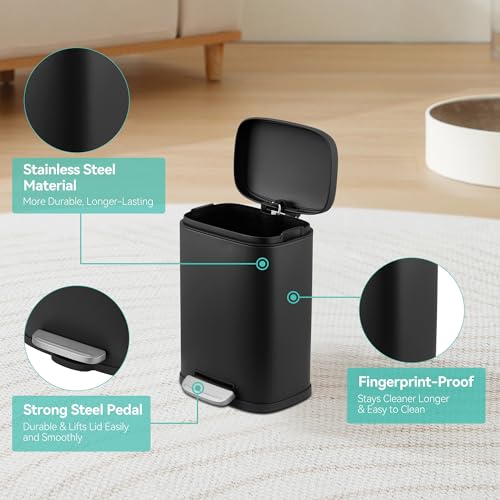 5L Stainless Steel Trash Can with Soft-Close Lid - 5l Fingerprint-Proof & Rust-Resistant Bin for Arabic Kitchens, Mosques & Guest Bathrooms
