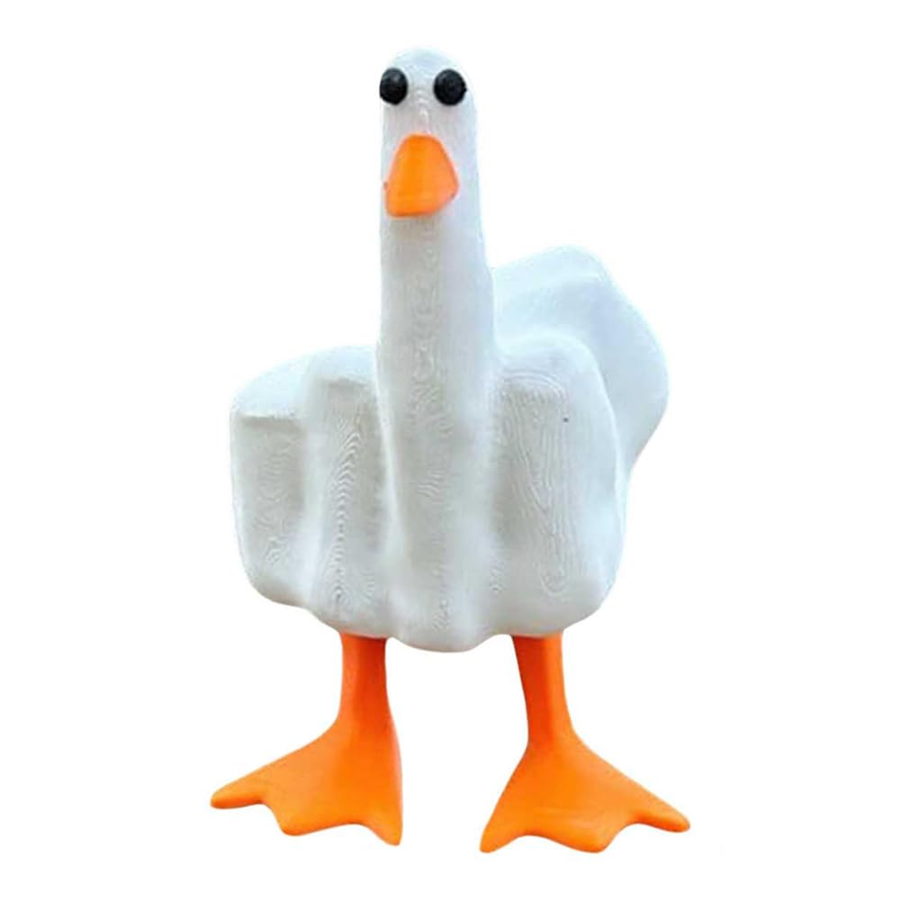 XUEQI Middle Finger Duck Resin Figurines,Funny Middle Finger Duck Statue Decoration,Creative Little Duck Gnomes Art Sculpture Ornament Decor for Home Office Desktop