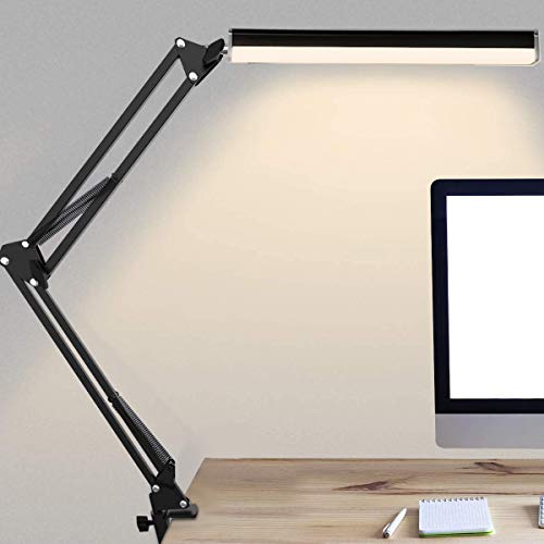 Salandens Lampara de Escritorio, Lampara de Mesa Con Brazo Flexible de 360°, Lampara Led Con 3 Luces Regulables, Blanca, Cálida y Blanca Cálida