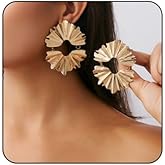 Chunky Gold Petal Earrings for Women Irregular Geometric Statement Earrings Hypoallergenic Earrings Unique Leaf Floral Drop Earrings Trendy Jewelry Gift