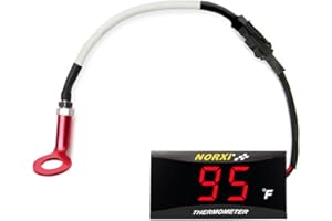 Norxi Universal Digital Engine Temperature Meter Fahrenheit Digital Engine Temperature Gauge with 10 or 14mm Probe Sensor Adapter for Most Marine ATV Generator Lawn Tractor Motorcycle(Red,10mm)