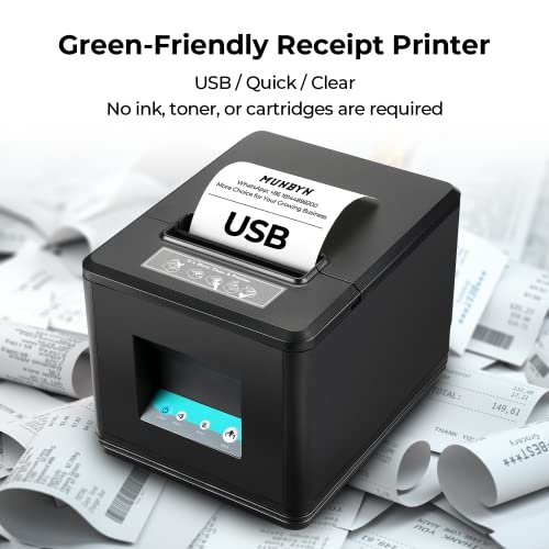MUNBYN 80mm USB Receipt Printer, POS Printer with Auto Cutter ESC/POS