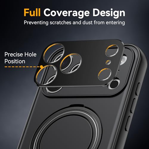 PANXIYUE iPhone 17 Pro Max Case with Stand, MagSafe Compatible Rotating Case, Scratch Resistant PC Back + Protective Case with TPU Frame and Adjustable Ring, Black