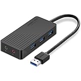 UGREEN USB 3.0 Hub 3 Ports USB Sound Card 2 in 1 External Stereo Audio Adapter 3.5mm with Headphone and Microphone 5Gbps High Speed for Mac OS, Windows, Linux iMac, MacBook, Mac Mini, PCs, Tablets