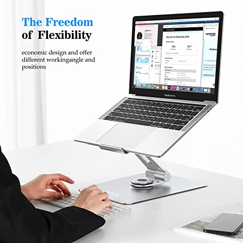 Adjustable Laptop Stand with 360 Rotating Base,360°Swivel & Adjustable Laptop Stand for Desk,Foldable&Portable Notebook Riser for MacBook Air Pro, All Laptops up to 17 inches,Sliver …