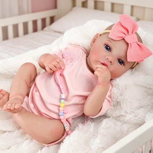 Bebê Reborn Boneca de Silicone Menina Realista Olhos Azuis 48cm Pode Dar Banho