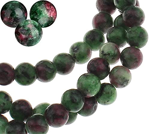 Perlin Gemstone Beads Ruby in Zoisite, Ruby in Zoisite, 10/8/6/4 mm Ball, Semi-Precious Stone, Gemstone Bead with Hole for Threading, Jewellery Beads, Gemstone (6 mm, 18 Pieces)
