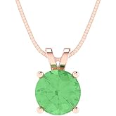 Clara Pucci 1 cttw Green Simulated Diamond Rose Gold-Plated Silver Necklace and Pendant for Women (18" Box Chain,Round Cut,6.5mm)