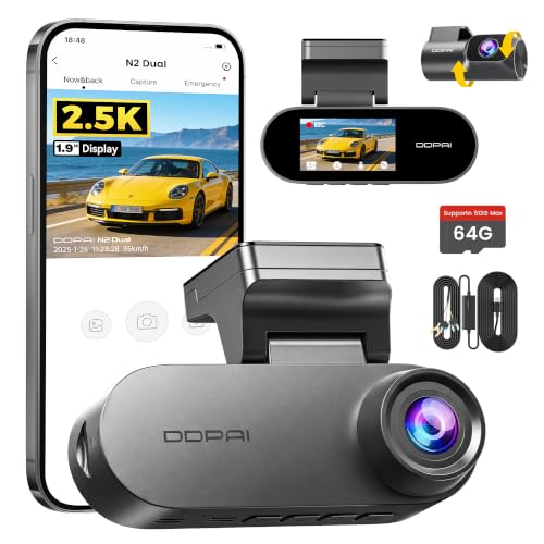 DDPAI N2 Dual Dashcam, 2.5K+1080P UHD, 1.9" Screen, AI ISP Night Vision, WDR, ADAS, WiFi, 24 Hour Parking Mode, Supports up to 256G Storage, Loop Recording, App Control