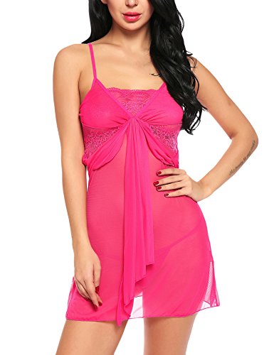 Avidlove Women Sexy Lace Babydoll Lingerie Transparent Nightwear Mesh Chemises Outfit,Red,Large