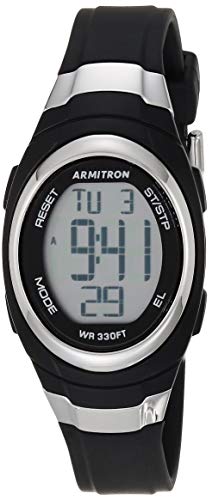 armitron sport unisex 45 / 7034blk reloj digital cronógrafo con correa de resina negra acentuada de acero inoxidable