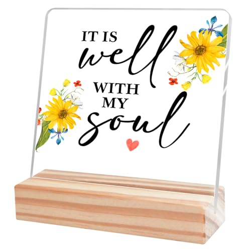 Photo 1 of Inspirational Office Desk Decor,It Is Well With My Soul Motivational Sign Acrylic Plaque for Office Desk Tabletop,Motivational Gift for Women Men Coworker Friend A382