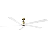 Generation Lighting | 5ASPR84BBS | Aspen 84 DC Ceiling Fan in Burnished Brass with Matte White Blades | Handheld Remote, 6-sp