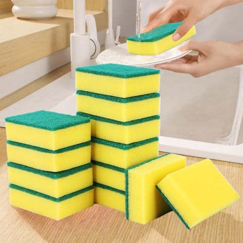 12-Pack Anti-Scratch Kitchen Sponges – Durable Dish Sponges for Dishes, Pots, and Pans, Perfect for Cleaning Stainless Steel, Dishwashing, and More, Green & Yellow