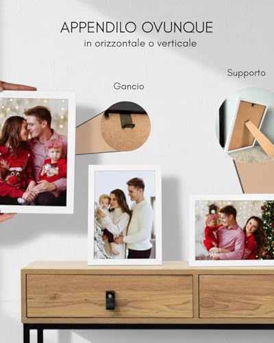 NOOGUI - Frame 20 x 30 cm - White Wood - Anti-Glare Front - For Photos, Diplomas, Poster or Puzzle - Vertical or Horizontal Positioning - Thickness 2 cm - Easy to Clean
