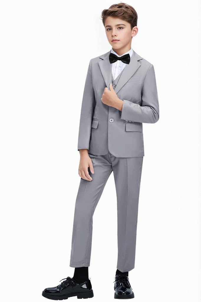 Photo 1 of Boys Tuxedo Suit for Kids Boys Size 7 Suits Formal Slim Fit Ring Bearer Outfit Grey Toddler Boy Wedding Communion Suits with Vest Shirt Pants Jacket