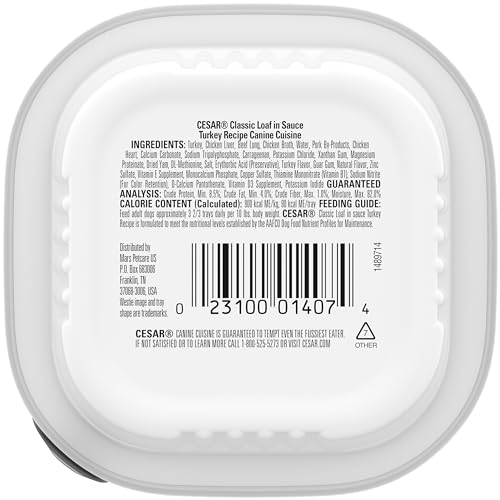 CESAR WET DOG FOOD CLASSIC LOAF IN SAUCE TURKEY RECIPE, 3.5 OZ. EASY PEEL TRAY