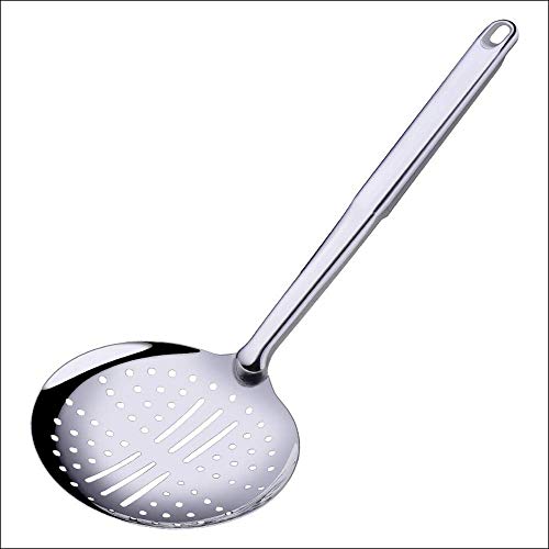 Skimmer Slotted Spoon, [Rustproof, Integral Forming, Durable] Newness 304 Stainless Steel Slotted Spoon with Vacuum Ergonomic Handle, Comfortable Grip Design Strainer Ladle for Kitchen, 17 Inches