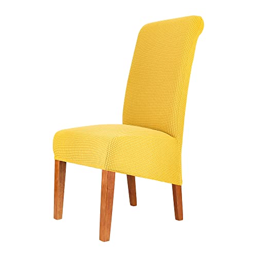 CMAKER Jacquard Large Dining Chair Covers for Dining Room, Soft Stretch Seat Slipcover for Large Dining Chair, Washable Removable Parsons Chair Protector,Set of 2,Mustard