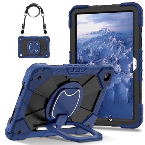 Shockproof Heavy Duty Case for Samsung Tab A11 Plus and Samsung Tab A9 Plus, 3-Layer Protection with Flexible Stand, Rotating Kickstand, Hands-Free Viewing (Navy Blue)