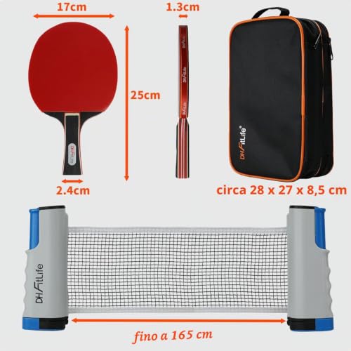 DH FitLife Table Tennis Set for 2 Players, Mobile Network, 3 Balls, 2 Rackets, Storage Bag, for Every Table